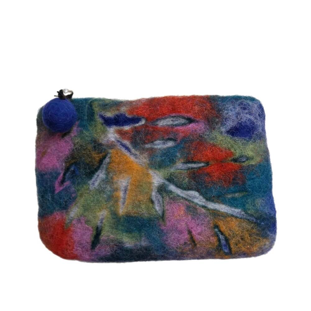 Felt Wool Coin Purse with Floral Design, 100% Wool, Made in Nepal